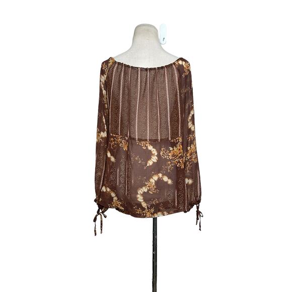 Brown floral long sleeves sheer tunic top Size Large - Picture 8 of 10